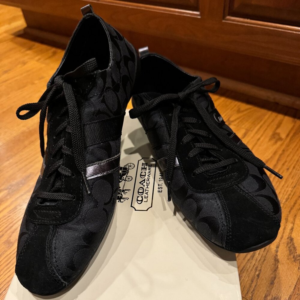 Coach Signature Women's Belina Black & Gunmetal Canvas Sneakers/Trainers, sz 11M